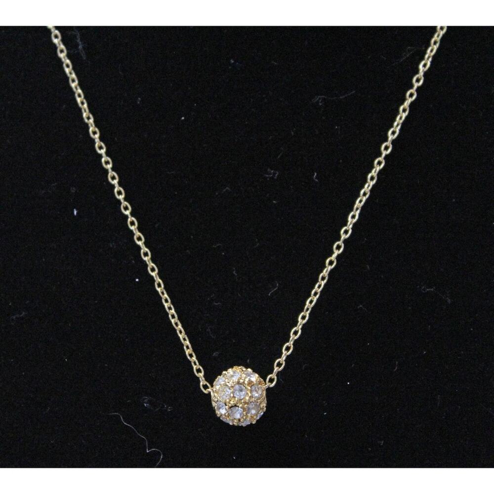Gold Tone Necklace Chain with Clear Rhinestone Ball Pendant N54 - Picture 4 of 4